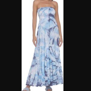 1X Raviya Women's Plus Size Strapless Tiered Maxi Dress Cover-Up Sky Tie Dye